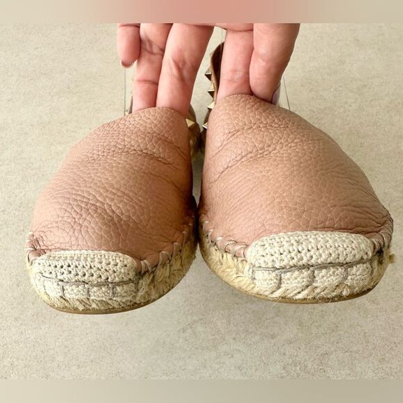 Valentino Garavani Rockstud Pink Leather Espadrille Ankle Wrap Flats Size 37 - Picture 8 of 13